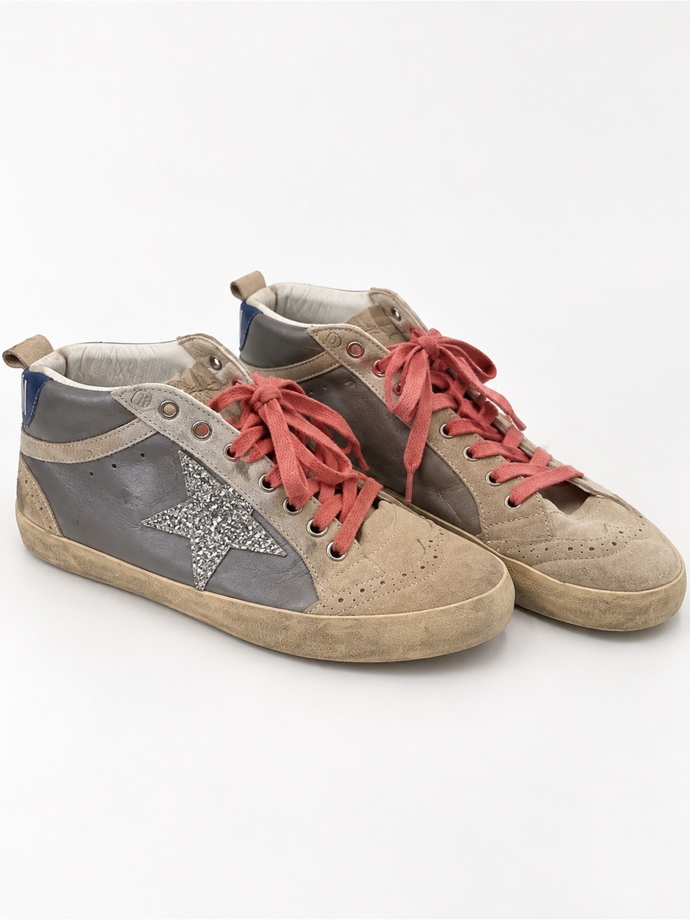 Golden Goose Mid Star Grey Suede Glitter Star Sneakers EU 40 US 10